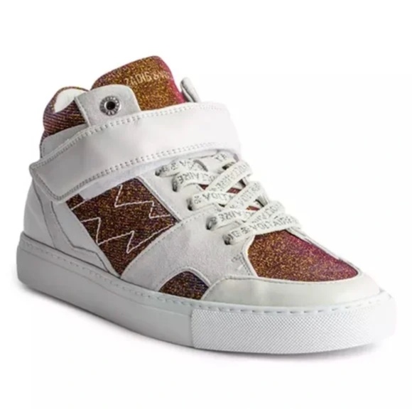 Zadig & Voltaire Women's Mid Flash Gold Sparkle Lace Up Shoes size 39 - Picture 1 of 10